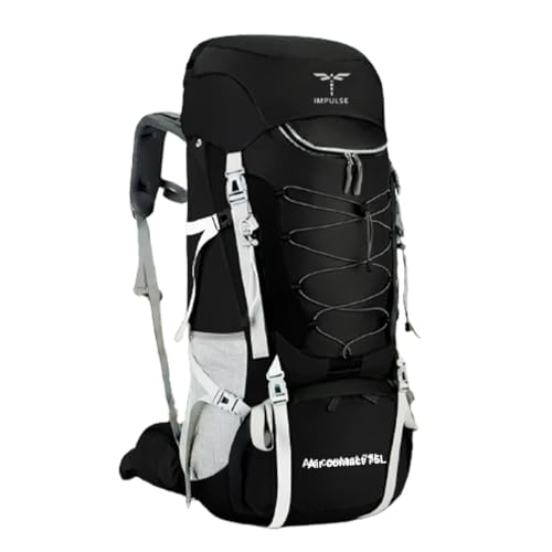 Impulse Expedition 3 Compartment Rucksack Bags 75 Litre Travel Bag For Men Tourist Bag For Travel Backpack For Hiking Trekking Bag For Men Camping Bag With 1 Year Warranty, Black