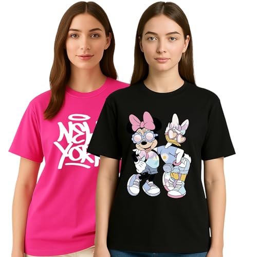 My Swag Womens Combo T-Shirts, Printed Cotton Tshirts, Casual Summer Wear (Cotton, Pack of 2)