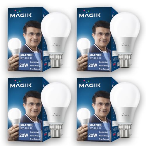 MAGIK Grande 20W LED Bulb | Cool White (6500K) | B22 Base | High Brightness LED Lamp for Home & Office, Energy Efficient, Long Life with Wide Light Spread | Pack of 4