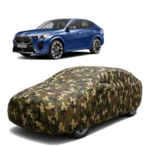 Sulfar 100% Waterproof Car Body Cover Compatible with Mirror for BMW X2 with Long Lasting Durable Material (Triple Stitched, Full Bottom Elastic, Camouflage Army)