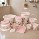 ZOOQ 10 Pcs Baby Pink Color Bath Set | Bucket for Bathroom | Bathroom Bucket Set | 20 L Plastic Bucket(Pink)