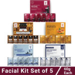 NutriGlow NATURAL’S Facial Kit Pack-5|Wine|Papaya|Gold Kesar|Skin Whitening & Diamond|(5 x 60 g)