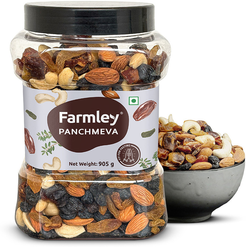 Farmley Mix Dry Fruit – Panchmeva -Almond,Cashew,Dates,Black Raisin,Green(1 x 905 g)