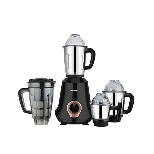 Bajaj Military Series Glamore 1000 W Mixer Grinder With 4 Jars (3 Stainless Steel Jars + 1 Fruit Filter Jar) | DuraCut Blades | Powerful Titan Motor | Unbeatable Toughness | 2 Yrs Warranty【Jet Black】