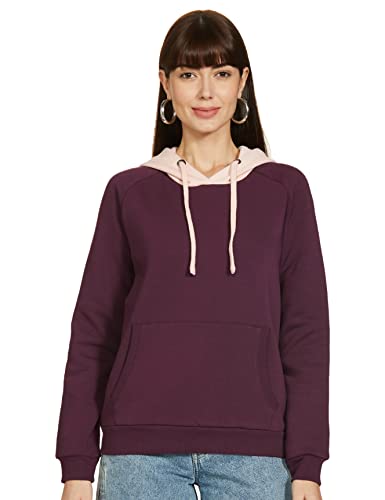 Amazon Brand – Symbol Women’s Cottonblend Hooded Neck Regular Sweatshirts (Aw18Wnssw21_Plum_Small_Plum_S)