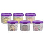 SIMPARTE Smart Slim Storage 250 ML (Set of 6) Air-Tight Plastic Round Modular Container – for Juice, Dry Fruits – Stackable, BPA Free, Food Grade (250 ML) – (Purple)
