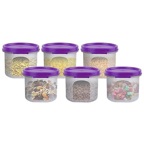 SIMPARTE Smart Slim Storage 250 ML (Set of 6) Air-Tight Plastic Round Modular Container – for Juice, Dry Fruits – Stackable, BPA Free, Food Grade (250 ML) – (Purple)