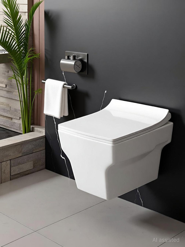 JABON BAGNO Ceramic Western Toilet/Wall Hung Commode/Soft Closing Toilet Seat/P Trap – White Wall Hung Western Commode(White)