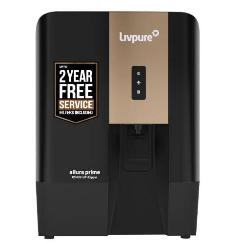 Livpure Allura Prime Water Purifier RO+UV+UF+Copper+Alkaline | Zero Cost for 2 Yrs – Filters Included | 10 Stage Advanced Purification | In Tank UV Sterilisation | 7 Ltr
