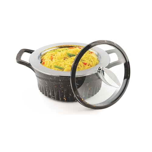 SignoraWare Master Lock BPA Free Plastic Casserole | Inner Stainless Steel With Borosilicate Glass Lid | Microwave Safe | Airtight Lid | Ideal for Storing Chaptti & Curry (1.5 Ltr | Black)