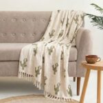 DMAASA HandBlock Cotton Sofa Throw Blanket with Tassels 50×70 Inches Beige (Nagfani Print, Pack of 1)