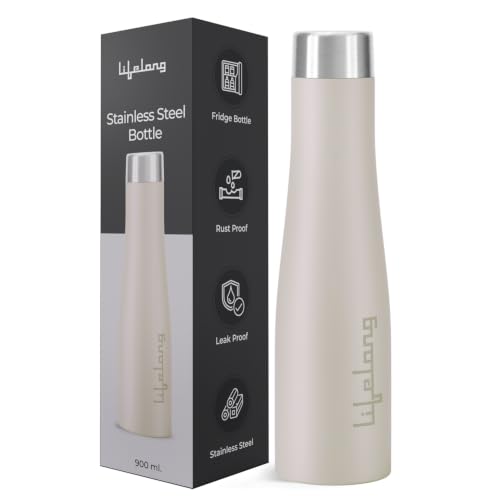 Lifelong Stainless Steel Water Bottle 900ml | Durable, Leak-Proof, Easy Grip, Rust Free, Easy-to-Clean, Odour-Free Bottle with Secure Cap for School, Travel, Gym & Work (LLBT03AB, Almond Birch)