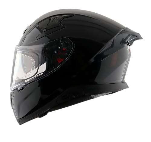 Axor Apex Solid ISI ECE DOT Certified Glossy Black Full Face Dual Visor Helmet for Men and Women with Pinlock Fitted Outer Clear Visor and Inner Smoke Sun Visor Black(L)