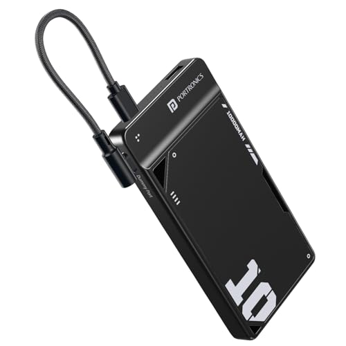 Portronics Luxcell Uno 10K 10000 mAh 22.5W Fast Charging Power Bank with Detachable Type C Cable, Ultra Slim Power Bank with Mach USB-A Output, Type C PD Output, Type C Input, Wake Up Button(Black)