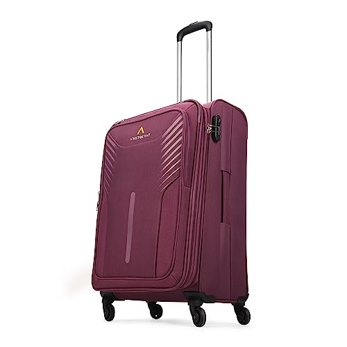 Aristocrat Skyway Medium Size Softshell Check in Luggage (69 Cm) | Spacious Polyester Inline Trolley Bag with 4 Wheels and Combination Lock | Dazzling Maroon | Unisex| 3 Years Warranty