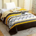 MollisHomes Ac Comforter Single Bed Boho with Satin Finish 240 GSM – Reversible AC Comforter -Black & Yellow, Aztec Comforter Quilt Duvet Dohar Blanket for Mild Summer 150 X 225 cm