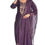 Alvami Women’s Silk Embroidery Straight Kurta and Pant Set with Dupatta (Charulata_Purple_AL_S)