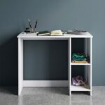 Andca Luna Compact Study Table & Vanity Desk with 2-Tier Side Shelves – Modern Space-Saving Workstation for Bedroom | Premium Engineered Wood, Frosty White (80 x 40 x 75 cm)