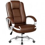 Oakcraft Premium Ergonomic Office Chair – Adjustable Swivel Desk Chair with Lumbar Support & PU Leather Upholstery (Brown White, High Back)