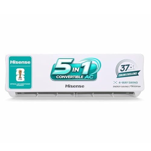 Hisense 1.5 Ton 5 star Inverter Split AC(Copper, 5-in-1 Convertible with Intelligent 4 modes, PM 2.5 filter, Anti corrosion, AS-18TR4R5E, White)