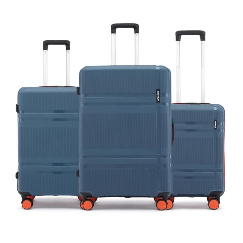 HRX Helium 3-Piece Luggage Set Blue Polypropylene Hard Shell Suitcase Set – Premium Travel Trolley Bags with 8 Spinner Wheels, Number Lock & Water Resistant Body