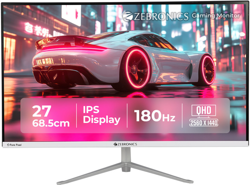 ZEBRONICS Zeb-A 68.5 cm (27 inch) Quad HD LED Backlit IPS Panel Gaming Monitor (Zeb-A27 QHD LED 180Hz)(Response Time: 1 ms, 180 Hz Refresh Rate)
