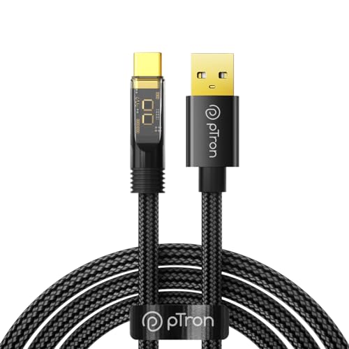 pTron Solero 65W USB to Type-C Super Fast Charging USB Cable Compatible with Samsung,OnePlus,Oppo,Vivo,Xiaomi,Realme & Other Type-C Devices, Unbreakable Nylon Braid, 480Mbps Data Sync (1m, Jet Black)