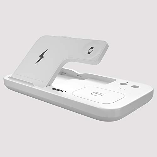 ODIO OW01 4 in 1 Qi-Certified Fast Charging Station 15W Foldable Charging Dock Compatible with iWatch Series 654321,Airpods/Pro, iPhone 12 Series, 11/11pro Max/X/XS/XR/XS Max, Apple Pencil – White
