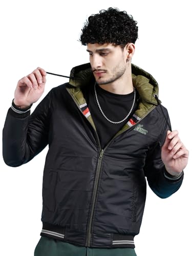The Indian Garage Co Men Green Regular Fit Colourblocked Reversible Hooded Jacket