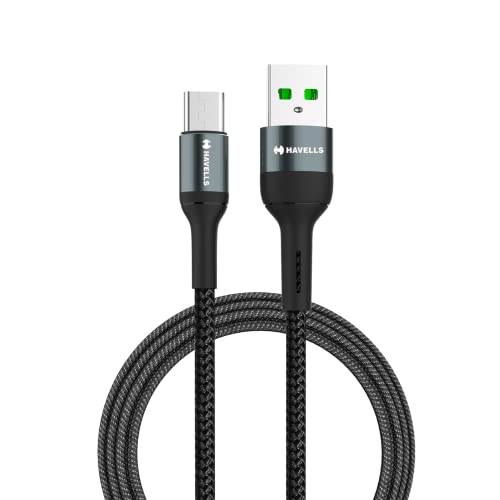 Havells USB Star- Braided Type A to Type C Data Cable 65W, 6A (AHNREHB000) – Black