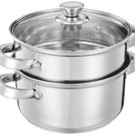 Amazon Brand – Solimo Stainless Steel Steamer with Glass Lid | Induction Base | Modak, Momo Maker | 17 x 22 x 22.4 Cm | 4L | Silver