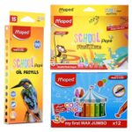 Maped Colouring Kit Set of 3|15 Erasable Plastic Crayons + 12Jumbo Wax Crayons + 15 Oil Pastels|Mega Coloring Combo|Gift pack for Kids-Ideal birthday, return gift, or festive gift option