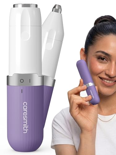 Caresmith Bloom 2-in-1 Rechargeable Facial Hair Removal Machine & Eyebrow Trimmer for Women | Painless Electric Epilator with Smart Light | Facial Shaver for Upper Lips, Chin, Cheeks, Peach Fuzz