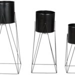 Amazon Brand – Solimo Metal Planters Pot Holder (Square Base) with Metal Plant Stand (Black, Set of 3) | Tall Indoor Plant Stand with Planter Pot, suited for indoor/outdoor