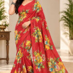 PURVANCHAL COLLECTION PRIVATE LIMITED Floral Print Bollywood Chiffon Saree(Red)