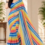PURVANCHAL COLLECTION PRIVATE LIMITED Striped, Printed Bollywood Art Silk Saree(Multicolor)