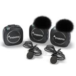 MAONO Compact Wireless Lavalier Microphone, 2.4GHz Dual Lapel Mics with Real-time Monitoring, Gain Adjustment and Mute for Interview, Vlogging, Live Streaming, Phone, Camera (WM820 A2)