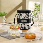 Borosil Nostalgia Borosilicate Glass Lunchbox with Bag | 3 pc Round Container Set (320 ml Each) | Microwave & Dishwasher Safe, Leakproof | Tiffin for Office, School, College | Transparent