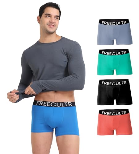 Freecultr Men’s Underwear Organic Cotton (Ultrasoft Waistband) Premium Snug-Fit Trunk Size-M Pack of 5-Black,Brilliant Blue,Coral,Holly Green,Shadow Blue