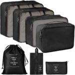 7 in 1 Travel Packing Cubes Organizer Set with Mesh Packing Bags, Shoe Bag, Laundry Bag, Zipper Pouch & Toiletry Organizer, Travel Luggage Organizers for Clothes, Cosmetics & Accessories (Black)