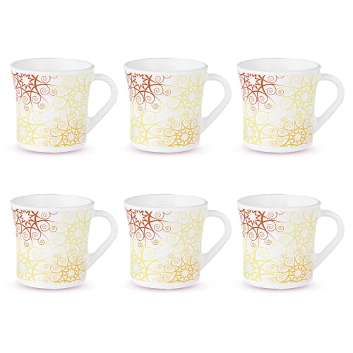 Larah by BOROSIL Crysta Series Zoya Opalware Mug | Set of 6 Tea/Coffee Mugs, 160 ml Each | Microwave & Dishwasher Safe, Bone-Ash Free | Crockery Set Ideal for Daily Use & Gifting | White
