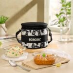 Borosil Nostalgia Borosilicate Glass Lunchbox with Bag | 2 pc Round Container Set (320 ml Each) | Microwave & Dishwasher Safe, Leakproof | Tiffin for Office, School, College | Vertical