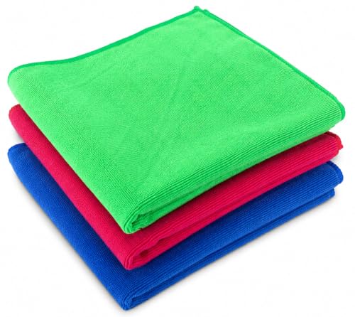 BENAVJI Microfiber Cleaning Cloth Pack of 3 | 40×40 cm Ultra Soft Lint-Free Microfiber Towels | Multipurpose Cleaning Cloth for Car, Bike, Kitchen, Home, Super Absorbent, Reusable
