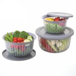 Amazon Brand – Solimo Plastic Linea Storage Containers with Lid Food Grade Set of 3 (1.3L, 2.3L & 3.8L) | Stackable Kitchen Storage Bowls, BPA-Free, Multipurpose Containers (Grey)