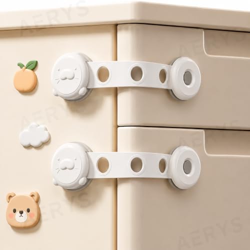 Baby Safety Lock for Cabinets, Pack of 2,Adjustable and Flexible,Self Adhesive, Child Proof Safety Lock for Drawers, Refrigerator, Toilet Seat (Off White)