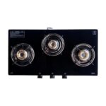 KAFF Cooktop | 3 Burners with Slim Line Design 71 CM | High Efficiency Brass Burners, Black Tempered Glass | Matt Enamelled Pan Support | Black | CTR71-3B
