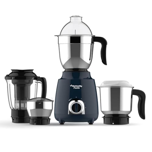 Butterfly Pestle 750W Mixer Grinder with 4 Jars | 3 Stainless Steel Jars & 1 Juicer | ABS Body | Heavy Duty Motor | 2 Years Manufacturer’s Warranty | Ink Blue