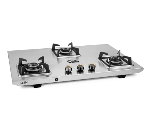 Glen 3 Burner Stainless Steel LPG Gas Stove | Auto Ignition | 10 Year Warranty on Burners & Gas Valve | 1 Jumbo Forged Brass Burner | Ultra Tuff Body | 360° Revolving Inlet Nozzle | 1053UTTNDTSSAI