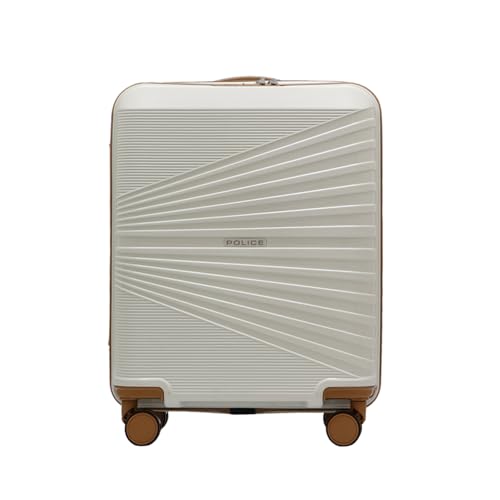 Police Origine Cabin Trolley | 65L Capacity TSA Lock 8 Smooth 360° Spinner Wheels Telescopic Handle PP Hard Shell | Lightweight 20″ Cabin Luggage for Travel & Weekend Trips (Beige/TAN)