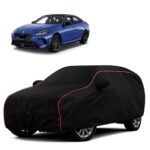 Sulfar 100% Water Resistant Car Body Cover Compatible with Mirror for BMW 2 Series Gran Coupe (Triple Stitched, Full Bottom Elastic, Black with Red Piping)